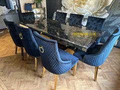 Monaco Black Gold Dining Table With Majestic Navy Gold Chairs