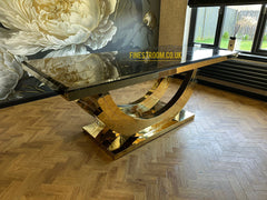 Monaco Black Gold Dining Table With Majestic Navy Gold Chairs
