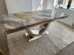 Beige Arial Dining Table With Cream Silver Lasco Chairs