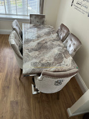 Beige Ariana Dining Table With Mink Roma Chairs