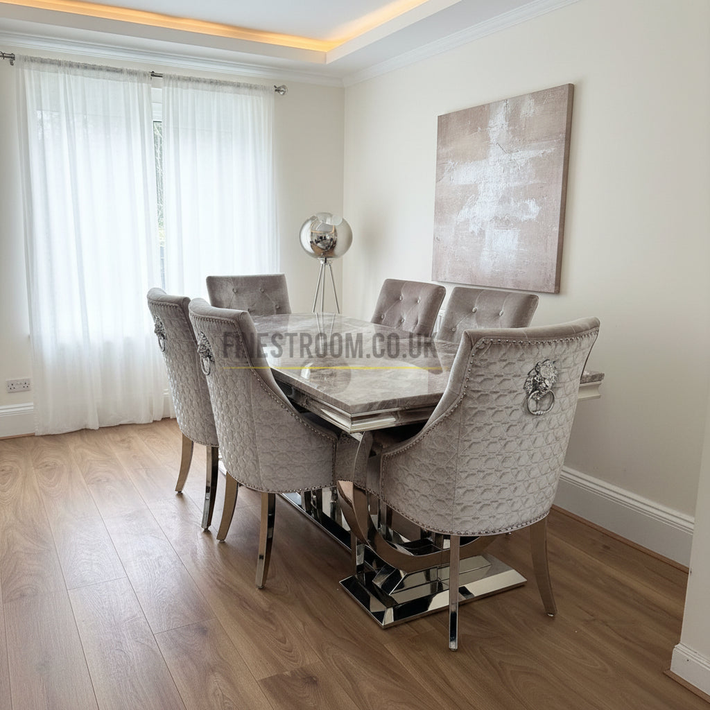 Beige Ariana Dining Table With Mink Roma Chairs