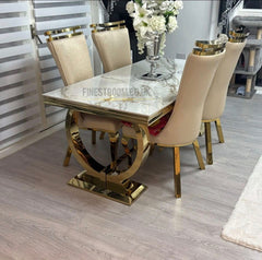 Kata Gold Ariana Dining Table With Mink Gold Samantha Chairs