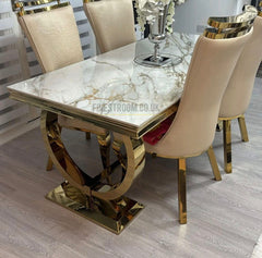 Kata Gold Ariana Dining Table With Mink Gold Samantha Chairs
