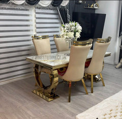 Kata Gold Ariana Dining Table With Mink Gold Samantha Chairs