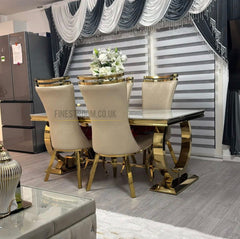 Kata Gold Ariana Dining Table With Mink Gold Samantha Chairs