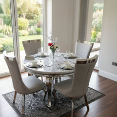 Grey Louis Chrome Round With Silver Samantha Chairs