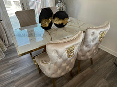 Kata Gold Elina Dining Table With Victoria Cream Gold Lion Knocker Chairs