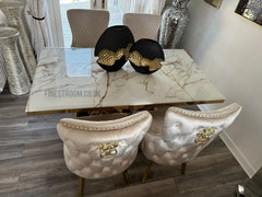 Kata Gold Elina Dining Table With Victoria Cream Gold Lion Knocker Chairs