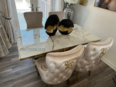 Kata Gold Elina Dining Table With Victoria Cream Gold Lion Knocker Chairs