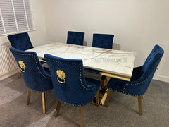 Kata Gold Arial Dining Table With Navy Majestic Chairs