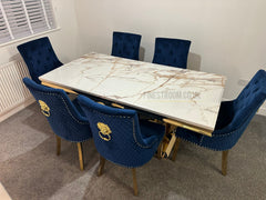 Kata Gold Arial Dining Table With Navy Majestic Chairs