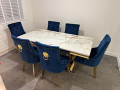 Kata Gold Arial Dining Table With Navy Majestic Chairs