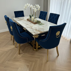 Kata Gold Arial Dining Table With Navy Majestic Chairs
