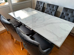 White Arial Dining Table with Dark Grey Lion Knocker Majestic Chairs
