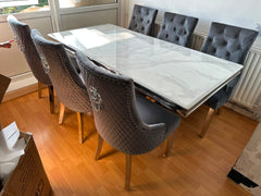 White Arial Dining Table with Dark Grey Lion Knocker Majestic Chairs