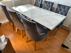 White Arial Dining Table with Dark Grey Lion Knocker Majestic Chairs