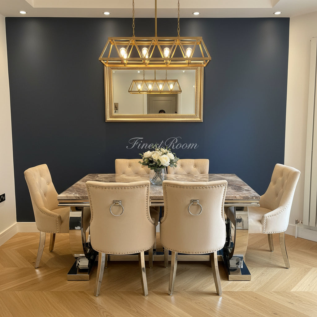 Beige Ariana Dining Table With Mink Valencia Chairs