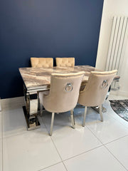 Beige Ariana Dining Table With Mink Valencia Chairs