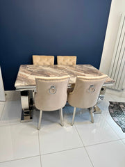 Beige Ariana Dining Table With Mink Valencia Chairs