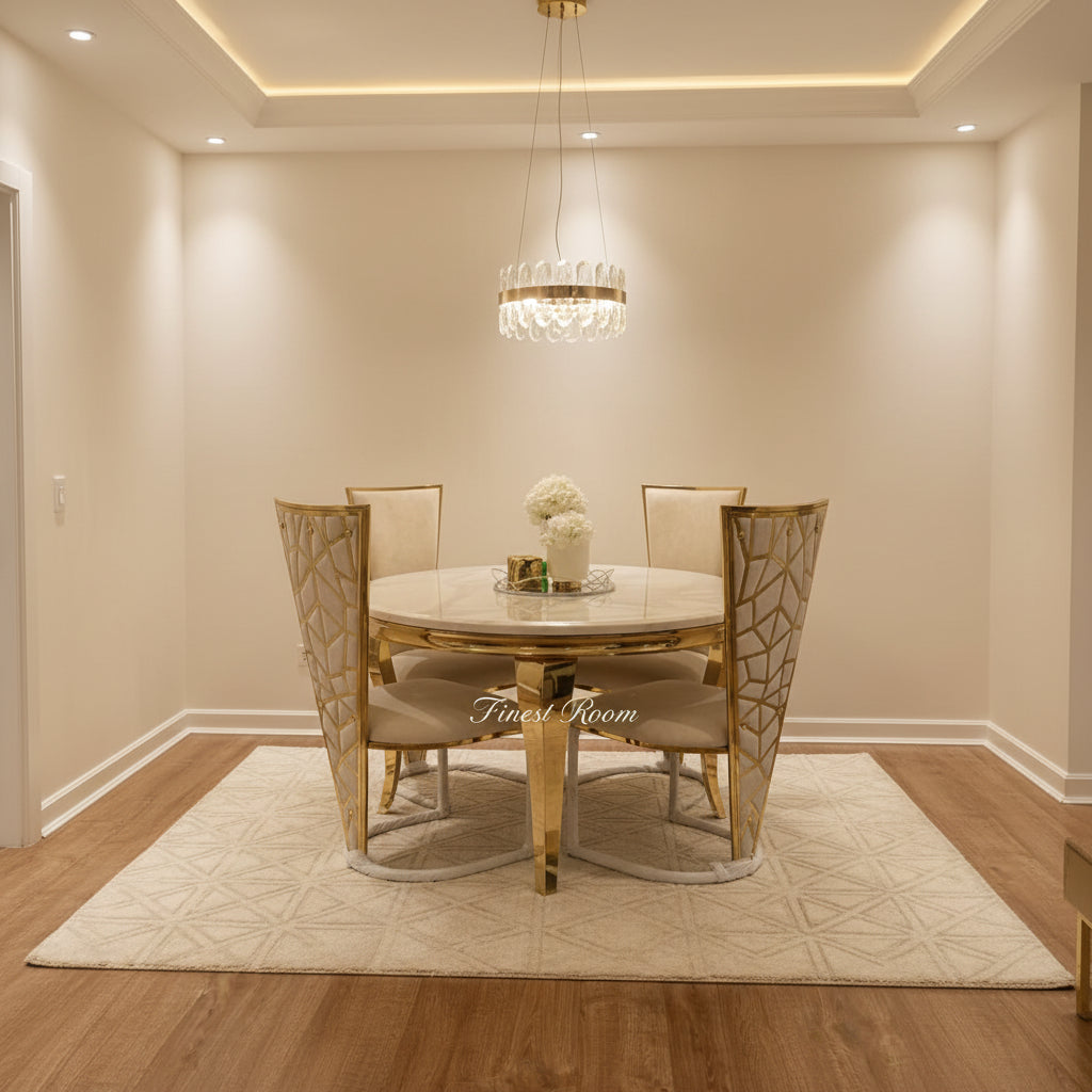 White Round Louis Gold With Cream Gold Vienna Chairs