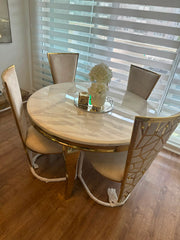 White Round Louis Gold With Cream Gold Vienna Chairs