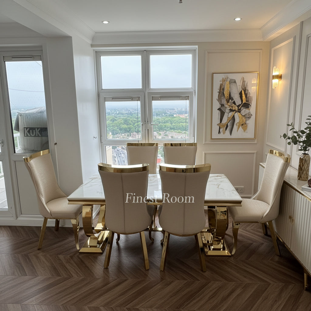 Kata Gold Ariana Dining Table With Cream Gold Miami Chairs