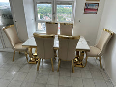 Kata Gold Ariana Dining Table With Cream Gold Miami Chairs