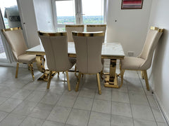 Kata Gold Ariana Dining Table With Cream Gold Miami Chairs