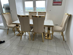 Kata Gold Ariana Dining Table With Cream Gold Miami Chairs