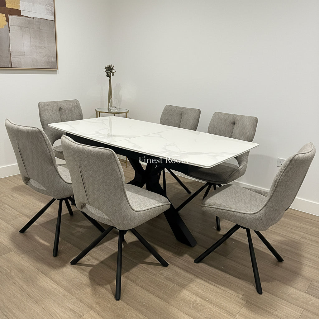 Kendal White Table With Roseland Swivel Chairs
