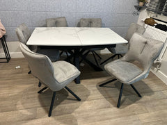 Kendal White Table With Roseland Swivel Chairs