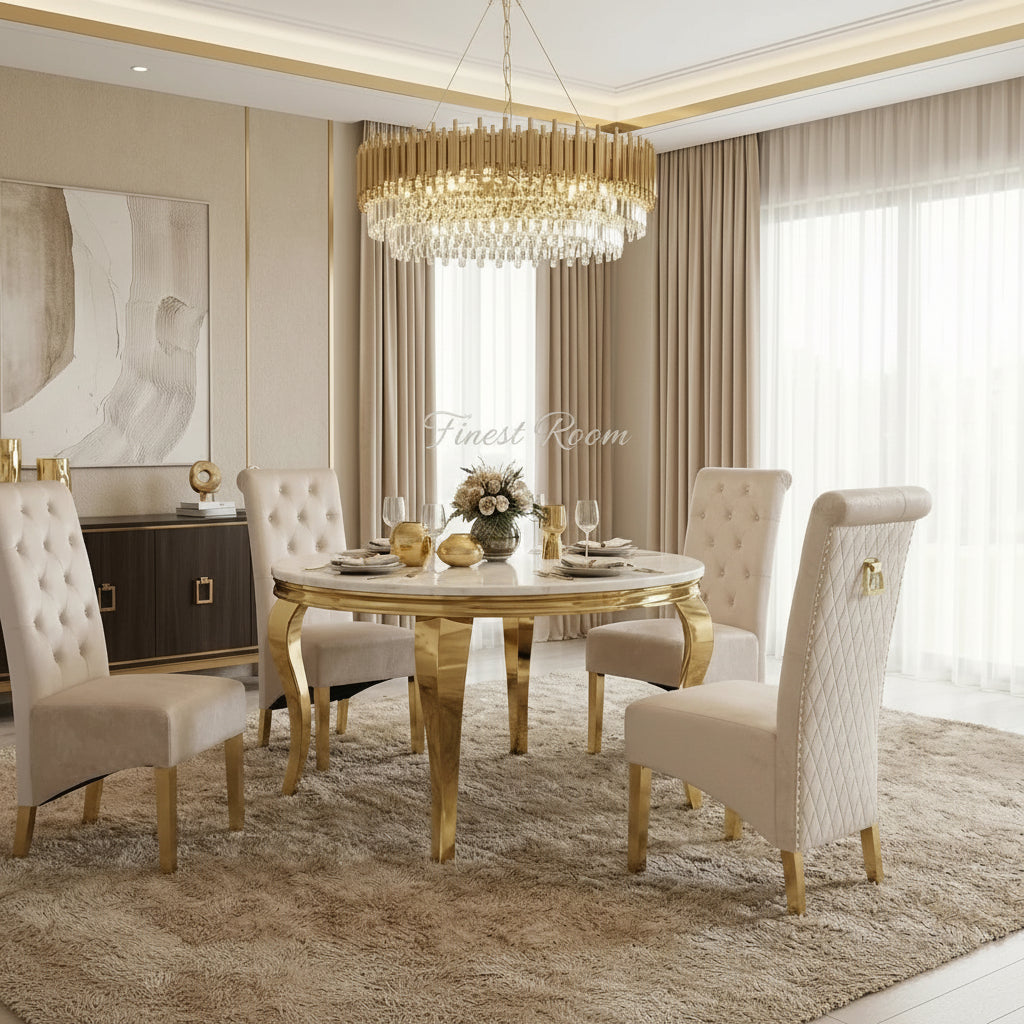 Louis Gold Table With Caya Gold Chairs