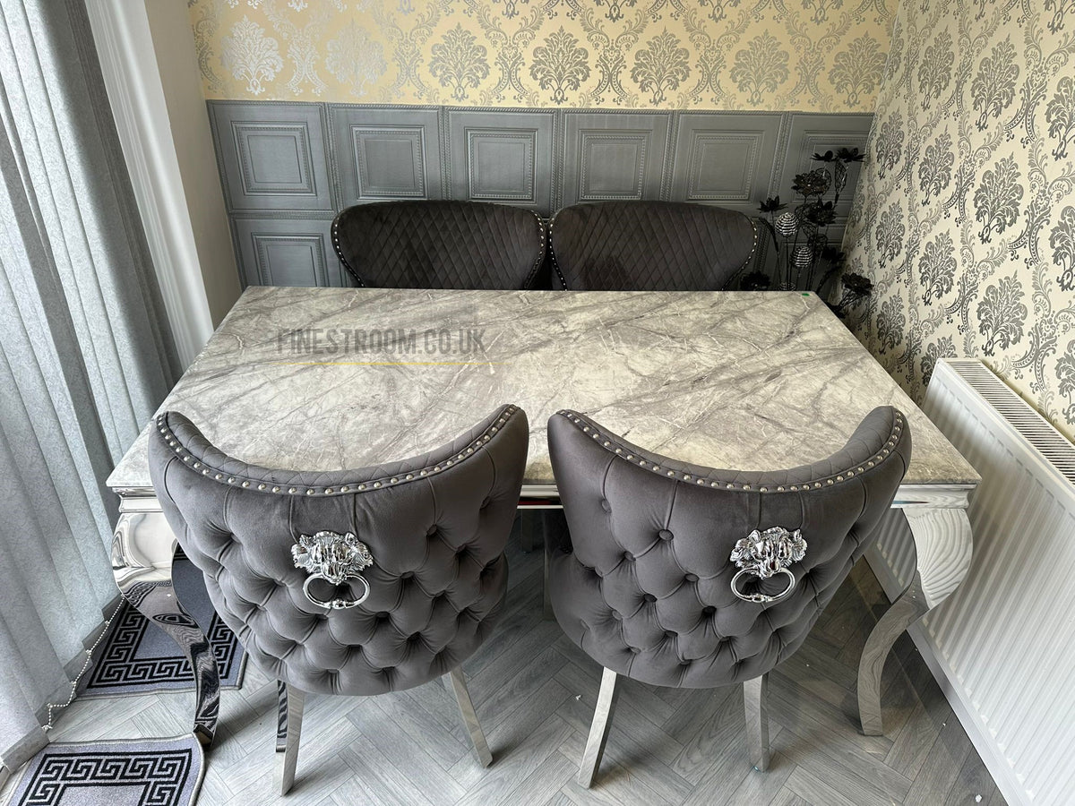 Grey Louis Dining Table With Dark Grey Valentino Chairs