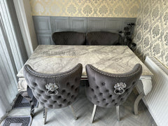 Grey Louis Dining Table With Dark Grey Valentino Chairs