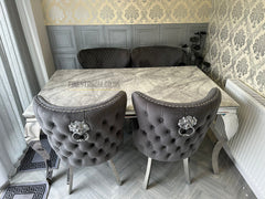 Grey Louis Dining Table With Dark Grey Valentino Chairs