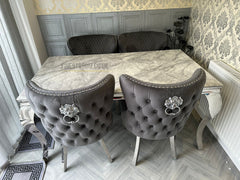 Grey Louis Dining Table With Dark Grey Valentino Chairs