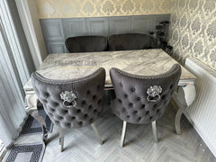 Grey Louis Dining Table With Dark Grey Valentino Chairs