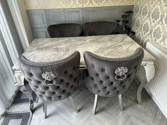 Grey Louis Dining Table With Dark Grey Valentino Chairs