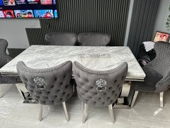 Grey Ariana Dining Table With Dark Grey Valentino Chairs