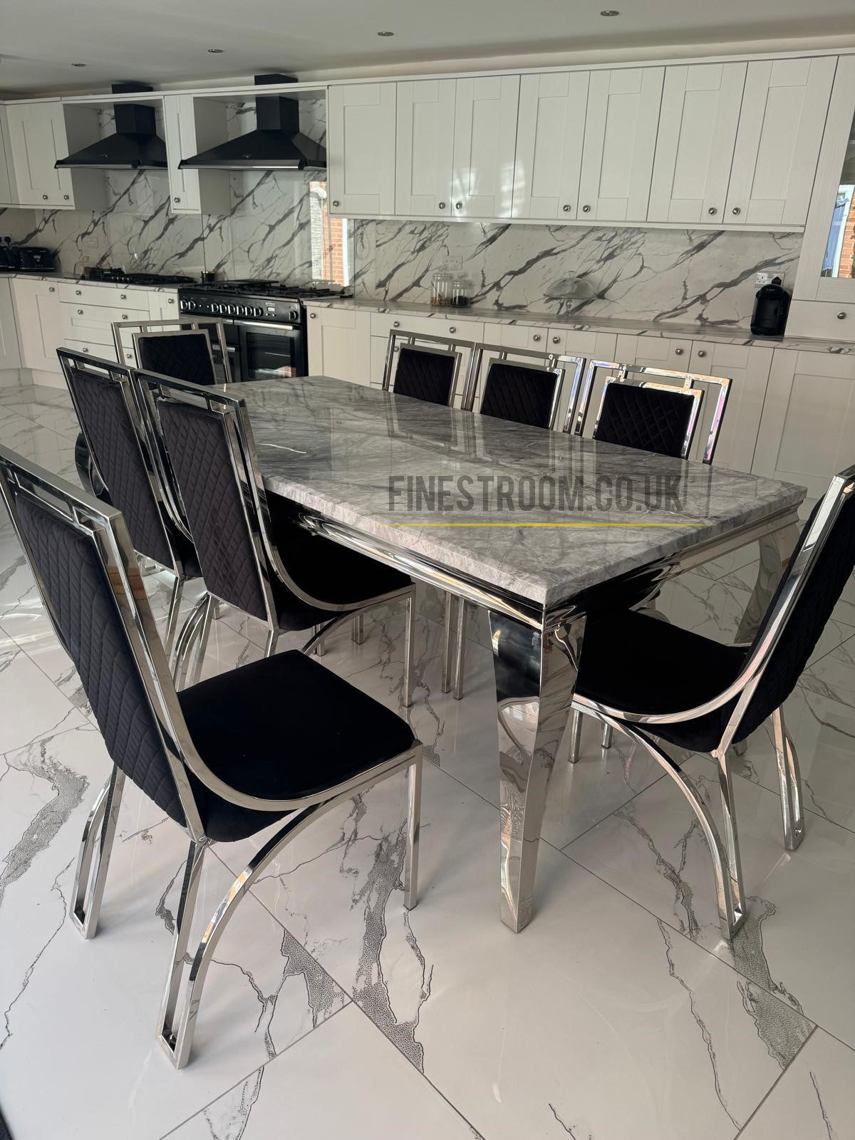 Grey Louis Chrome With Black Silver Windsor Chairs