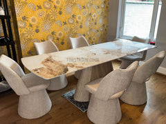 Monaco Sintered Stone Extending Table With Maryland Swivel Chairs