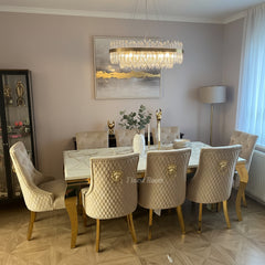 Kata Gold Louis Dining Table With Mink Gold Majestic Lion Knocker Chairs
