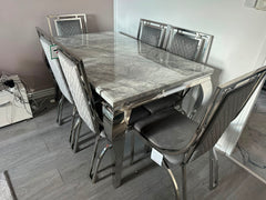 Grey Louis Dining Table With Grey Silver Windsor Chairs