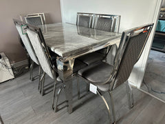 Grey Louis Dining Table With Grey Silver Windsor Chairs