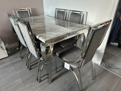 Grey Louis Dining Table With Grey Silver Windsor Chairs