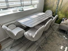 Gstaad Extendable Grey Sintered Stone Dining Table With Gstaad Grey Dining Chairs
