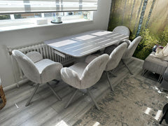 Gstaad Extendable Grey Sintered Stone Dining Table With Gstaad Grey Dining Chairs