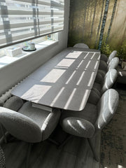 Gstaad Extendable Grey Sintered Stone Dining Table With Gstaad Grey Dining Chairs