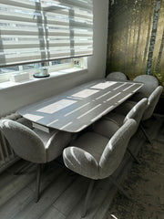 Gstaad Extendable Grey Sintered Stone Dining Table With Gstaad Grey Dining Chairs