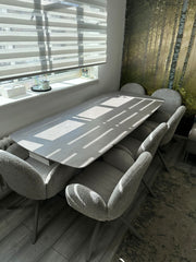 Gstaad Extendable Grey Sintered Stone Dining Table With Gstaad Grey Dining Chairs